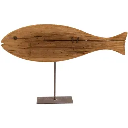 Poisson sur pied en bois recyclé et métal