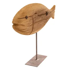 Poisson sur pied en bois recyclé et métal