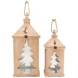 Lanterne en pin et métal Sapin (Lot de 2)