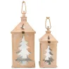 Lanterne en pin et métal Sapin (Lot de 2)