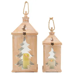 Lanterne en pin et métal Sapin (Lot de 2)