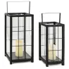 Lanterne en pin et métal noires (Lot de 2)