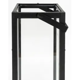 Lanterne en pin et métal noires (Lot de 2)