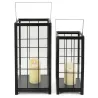 Lanterne en pin et métal noires (Lot de 2)