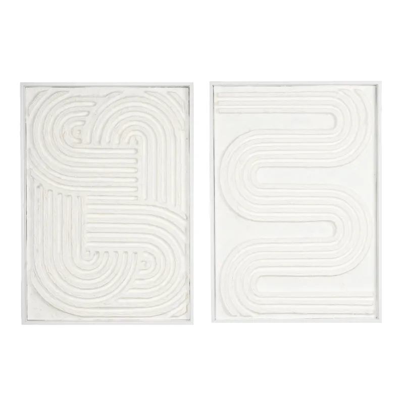 Cadres en bois blanc motifs abstraits papier maché (Lot de 2)
