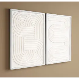 Cadres en bois blanc motifs abstraits papier maché (Lot de 2)