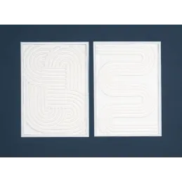 Cadres en bois blanc motifs abstraits papier maché (Lot de 2)