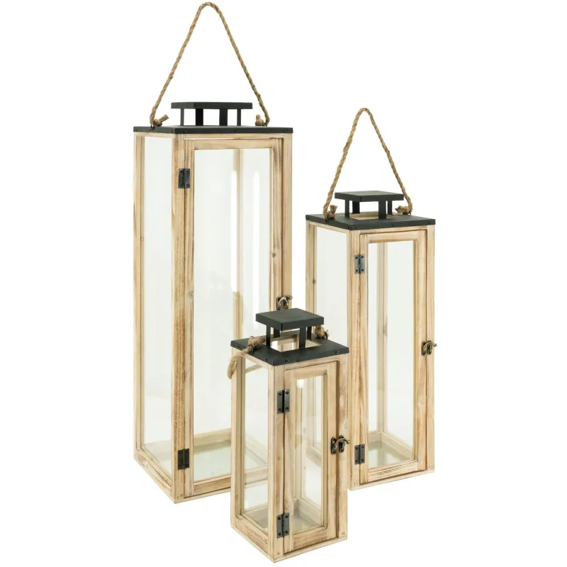 Lanternes en bois et métal (Lot de 3)