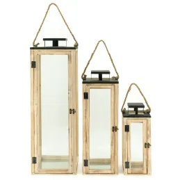 Lanternes en bois et métal (Lot de 3)