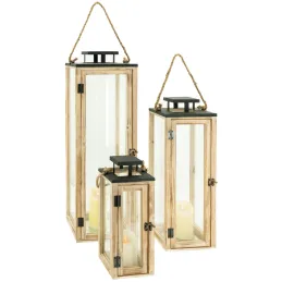 Lanternes en bois et métal (Lot de 3)