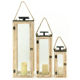 Lanternes en bois et métal (Lot de 3)
