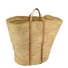 Maxi cabas en palmier avec anses en cuir
