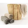 Maxi cabas en palmier avec anses en cuir