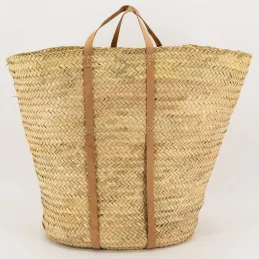 Maxi cabas en palmier avec anses en cuir