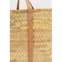 Maxi cabas en palmier avec anses en cuir
