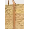 Maxi cabas en palmier avec anses en cuir