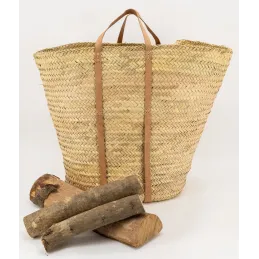 Maxi cabas en palmier avec anses en cuir