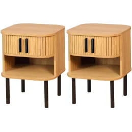 Table de nuit en lamelles bois et métal Kyoto (Lot de 2)