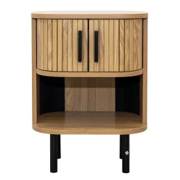 Table de nuit en lamelles bois et métal Kyoto (Lot de 2)