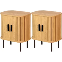 Table de nuit en bois et métal à lamelles Kyoto (Lot de 2)