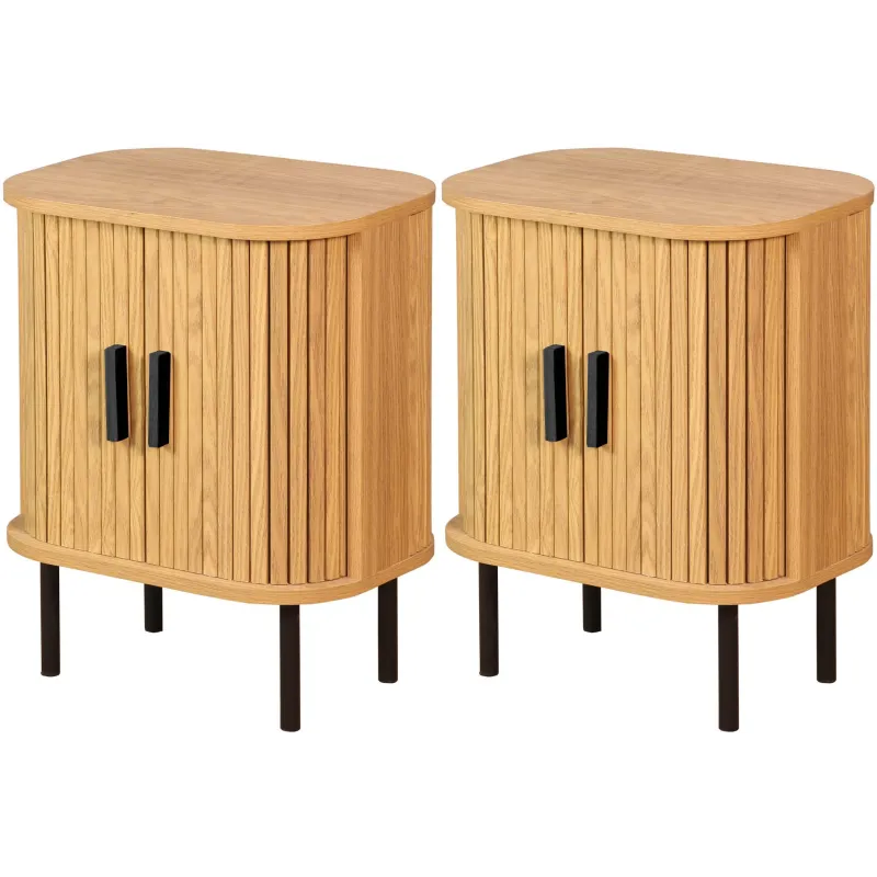 Table de nuit en bois et métal à lamelles Kyoto (Lot de 2)