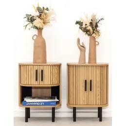 Table de nuit en bois et métal à lamelles Kyoto (Lot de 2)