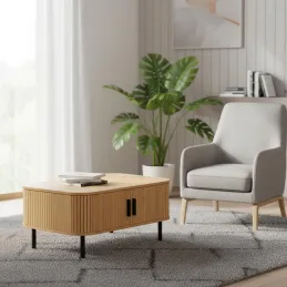 Ensemble table basse, meuble TV et buffet en bois et métal Kyoto
