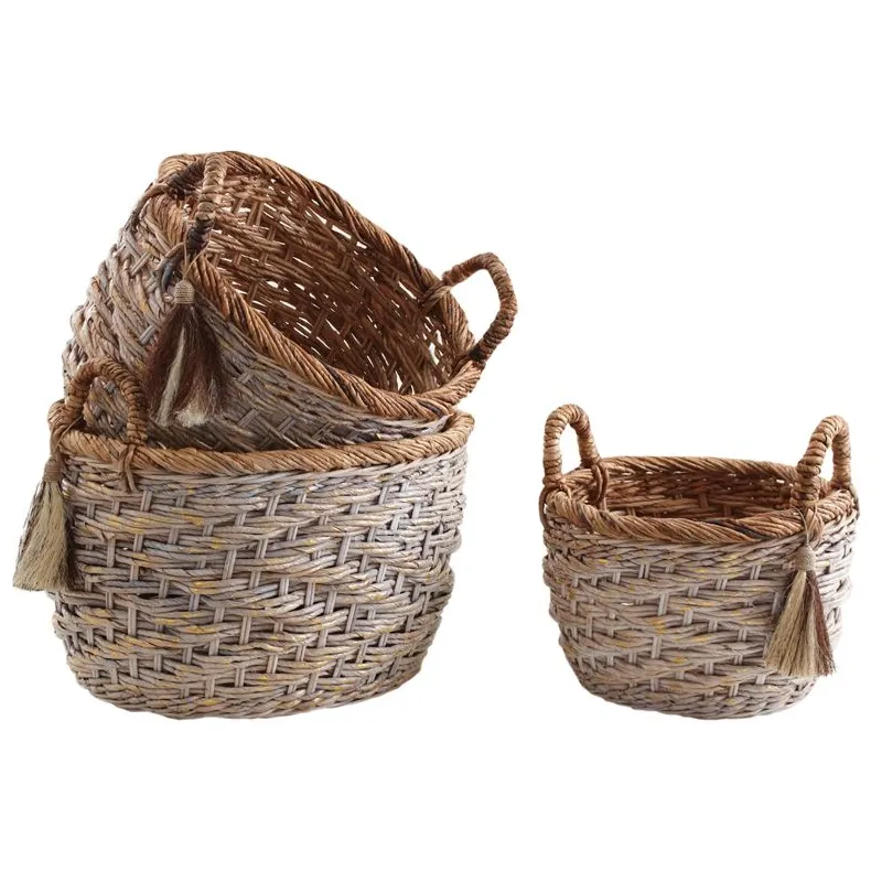 Corbeilles de rangement rondes en bananier (Lot de 3)