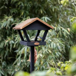 Mangeoire à oiseaux sur pique en pin et cuivre