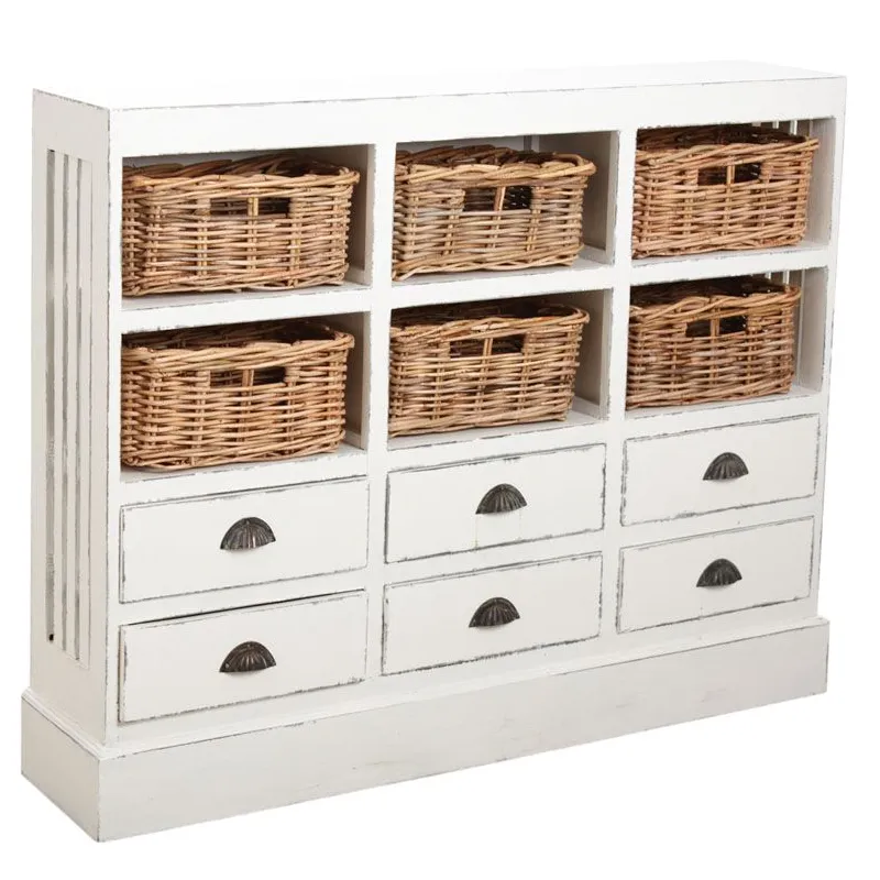 Commode en bois blanc antique et poelet