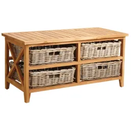Table basse en teck avec 4 tiroirs