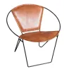 Fauteuil rond en cuir de chèvre marron et métal