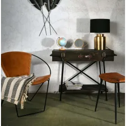 Fauteuil rond en cuir de chèvre marron et métal