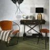 Fauteuil rond en cuir de chèvre marron et métal