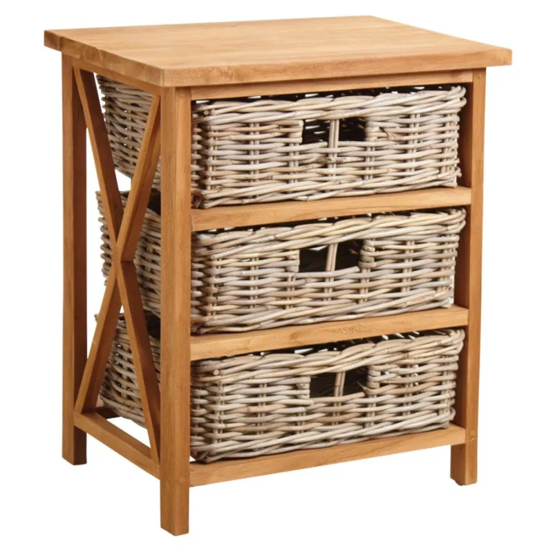 Commode 3 tiroirs en teck et poelet