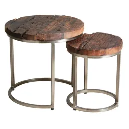 Set 2 tables gigognes en acier et bois massif