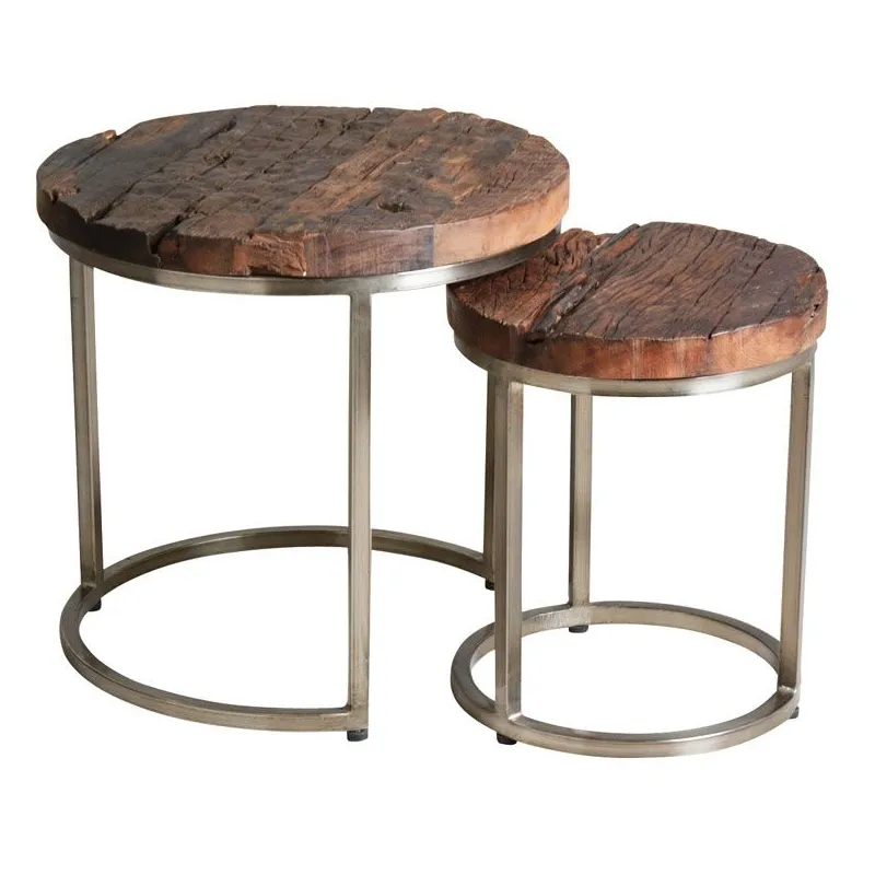 Set 2 tables gigognes en acier et bois massif