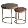 Set 2 tables gigognes en acier et bois massif