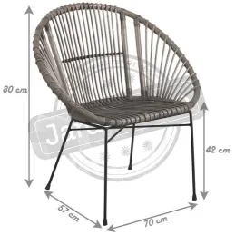 Fauteuil rond en rotin gris et métal