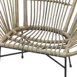 Fauteuil rond en rotin gris et métal