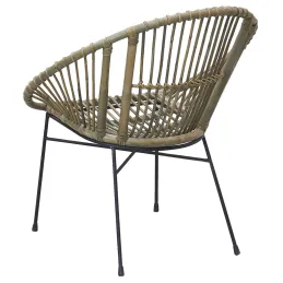 Fauteuil rond en rotin gris et métal