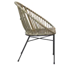 Fauteuil rond en rotin gris et métal