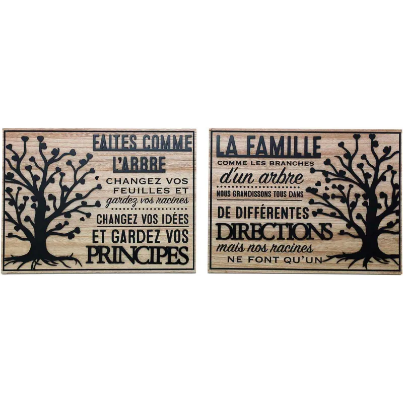 Plaque décorative en bois Famille et arbre de vie 30 x 40 cm (Lot de 2)