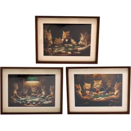 Tableau décoratif Cats poker 30 x 40 cm (Lot de 3)