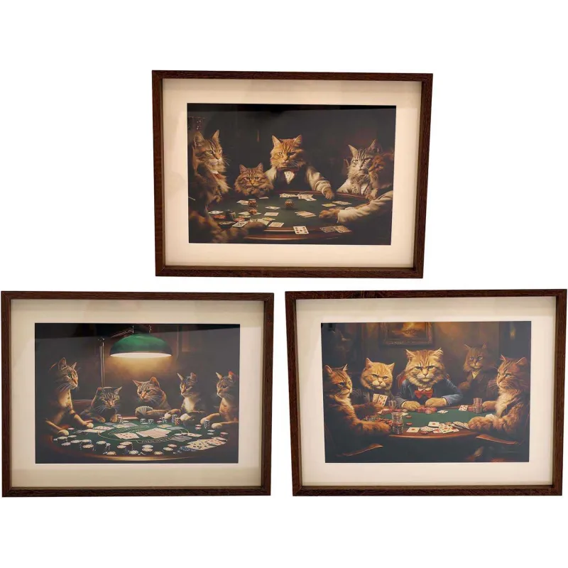 Tableau décoratif Cats poker 30 x 40 cm (Lot de 3)