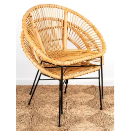 Fauteuil en rotin naturel et métal