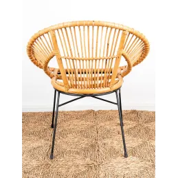 Fauteuil en rotin naturel et métal