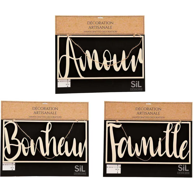 Décoration murale Mots 40 x 20 cm (Lot de 3)