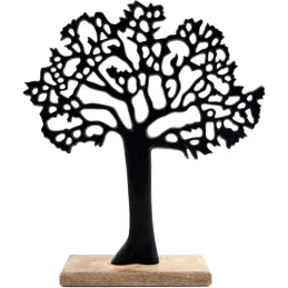 Arbre décoratif en aluminium noir et bois de manguier Arbre de vie