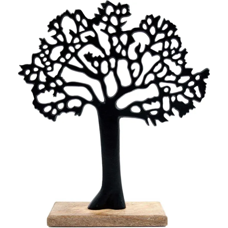 Arbre décoratif en aluminium noir et bois de manguier Arbre de vie